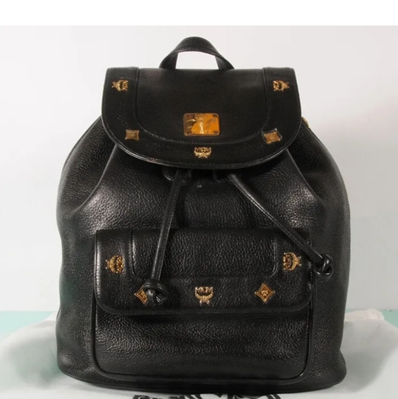 MCM Black Leather Backpack Authentic + A Dust Bag - Picture 1 of 8